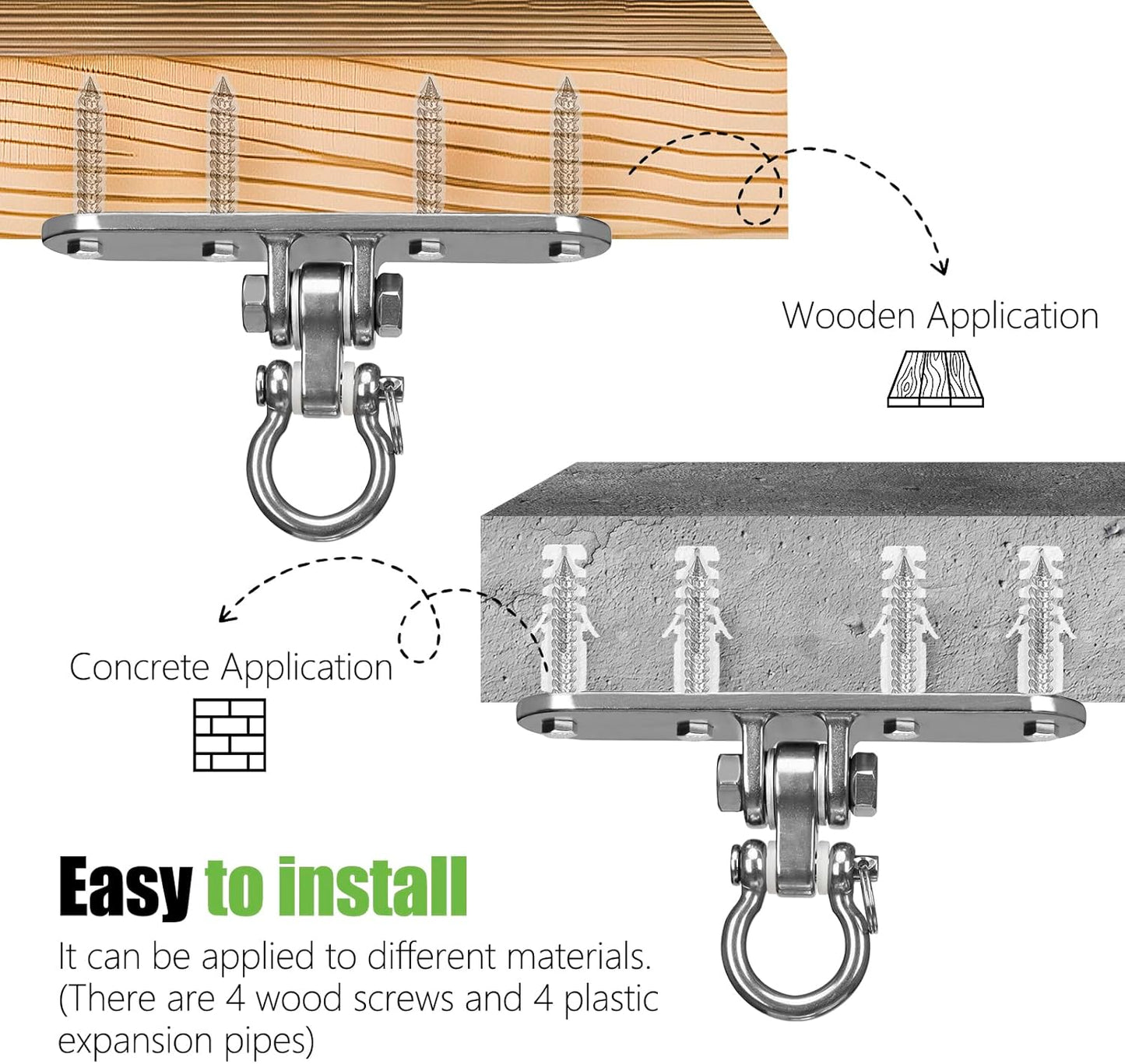 Heavy Bag Hanger,Stainless Wall Ceiling Mount Hook 180°/360° Rotation Wood Beam Holder Body Weight Strength Training Systems, Aerial Yoga Swing & Hammock