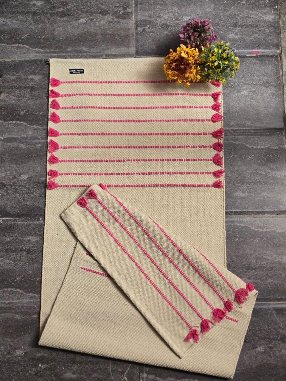 Indian Handmade100 % Organic Anti Skid Multi Colour Cotton Yoga Mat - Eco-Friendly Hand-Woven Rug - Non-Slip & Thick (24”x72”x5mm) for Hot yoga & Everyday Fitness at Home - Comfortable & Foldable Extra-Long Mat