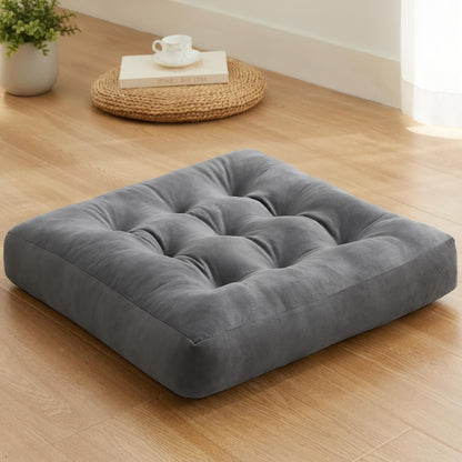 Meditation Floor Pillow Set of 1, Square Large Pillows Seating for Adults, Meditation Cushion Pillow,Tufted Corduroy Cushion for Tatami Living Room or Yoga, Light Gray, 22x22 Inch