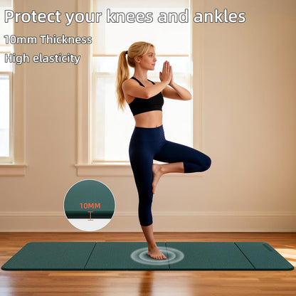 Foldable Yoga Mat Thick 10mm-WUWAN Extra Large Exercise Mat, TPE Material, Non-Slip Fitness Folding Mat Easy to Carry, Suitable for Home Workout Travel Pilates (75" x40",2/5") (Blue)