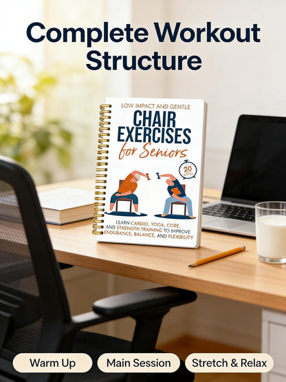 Chair Yoga for Seniors Over 60 Book, 2-Person Cover Design with Exercise Chart, Gentle Poses for Weight Loss and Mobility, Senior Workout Guide for Home
