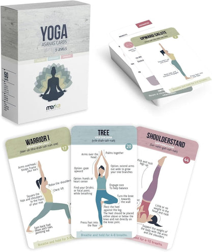 merka Yoga Cards Flashcard Deck - 50 Plastic Cards, One Size - 45 Asanas & Sanskrit Names - Yoga Gifts for Women