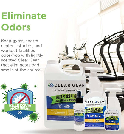 Clear Gear Gym Disinfectant, Yoga Mat Cleaner, Deodorizer For Sports Equipment, Gyms, and Fitness Centers - Mixed Pack - 16 Oz and 32 Oz Bottle Hospital grade Disinfectant Spray Pack
