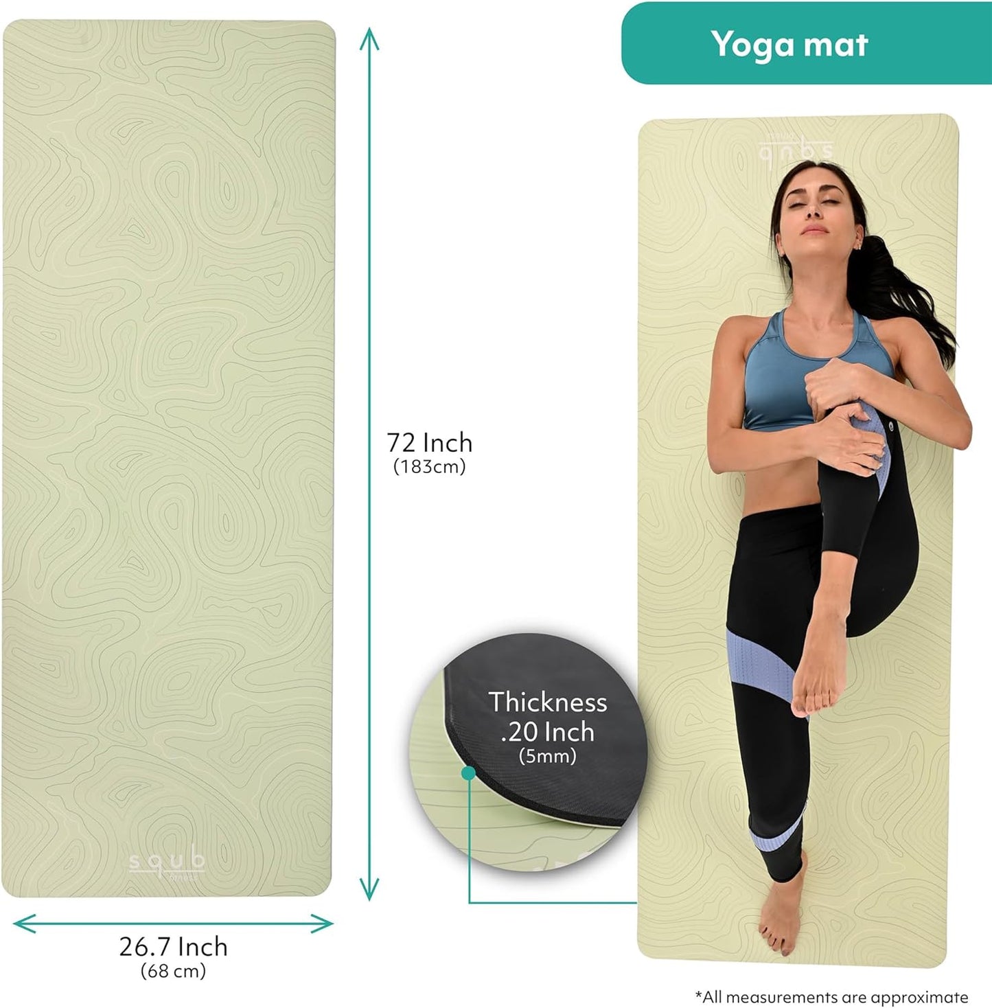 Yoga Mat Thick 5mm – Non Slip Exercise Mat Workout Surface, PU Natural Rubber Grip, Extra Large 183x68 cm Wide Design, Pilates Fitness Training, Includes Strap & Carry Bag