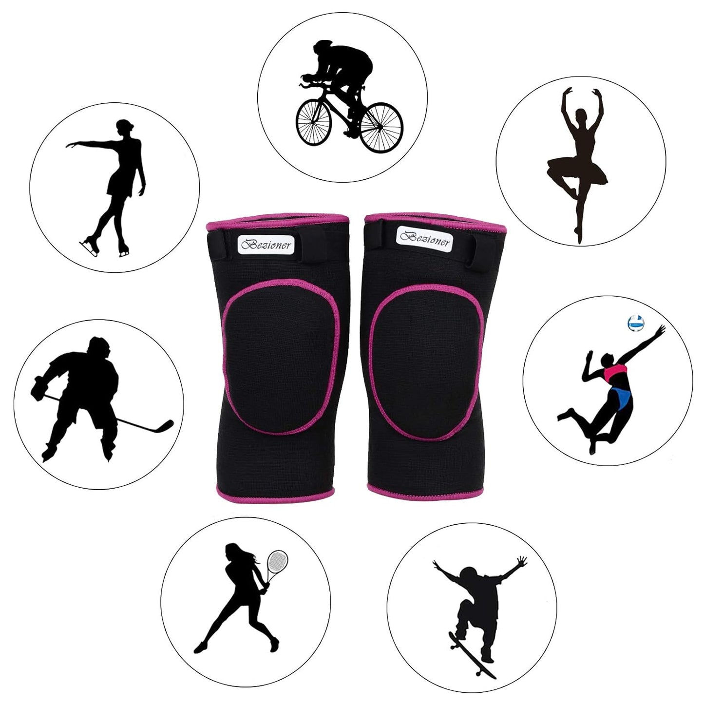 Bezioner Knee Pads Volleyball,Thick Sponge Anti-Slip,Dance Knee Pads for Women Yoga Basketball Football Youth Girls Black and Pink M