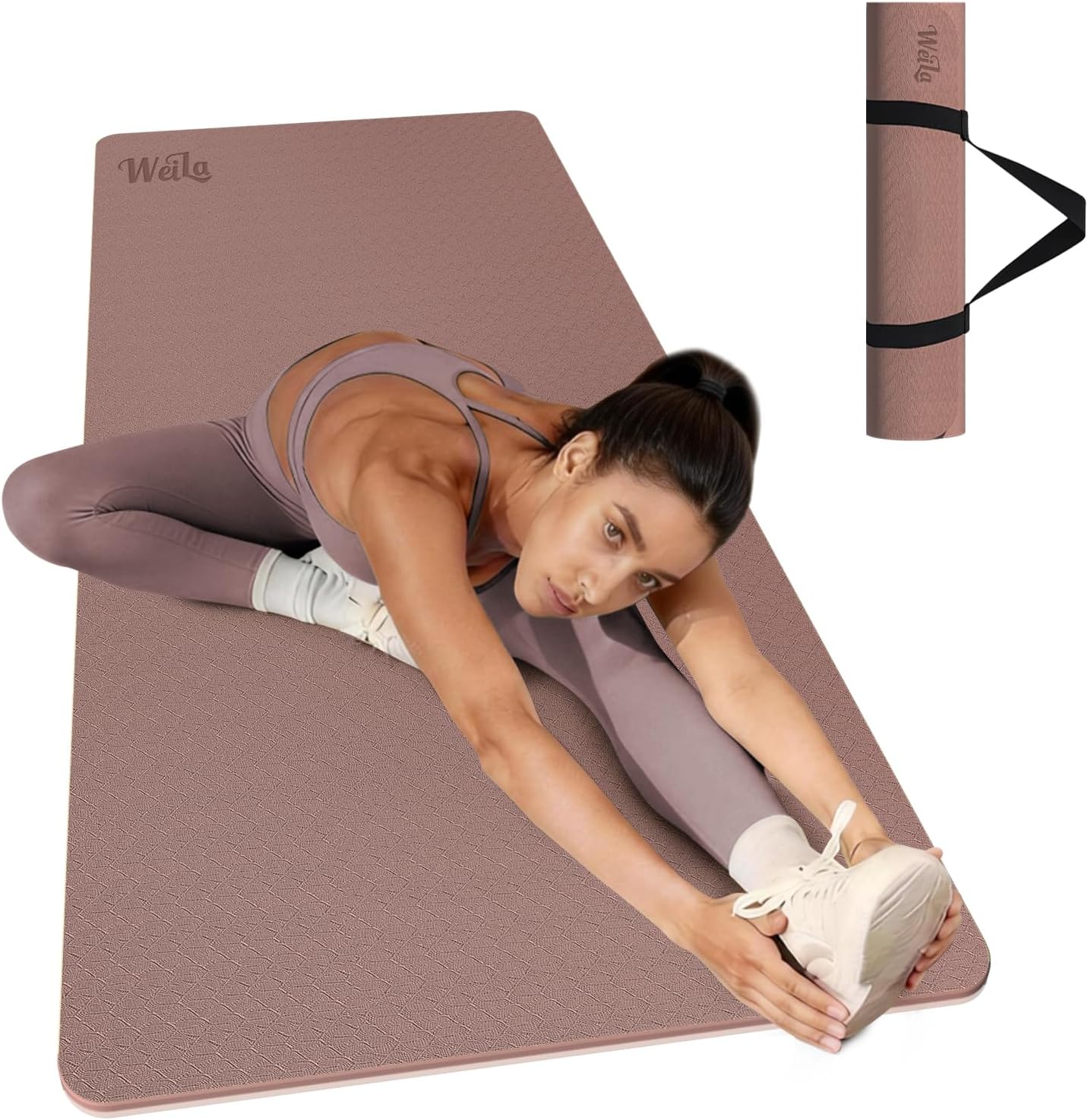 WEILA Extra Thick 10mm Yoga Mat - Non-Slip TPE Fitness Mat for Yoga, Pilates & Workout, 76"x28" Large Dual-Color with Carry Strap for Travel, Gym, Home