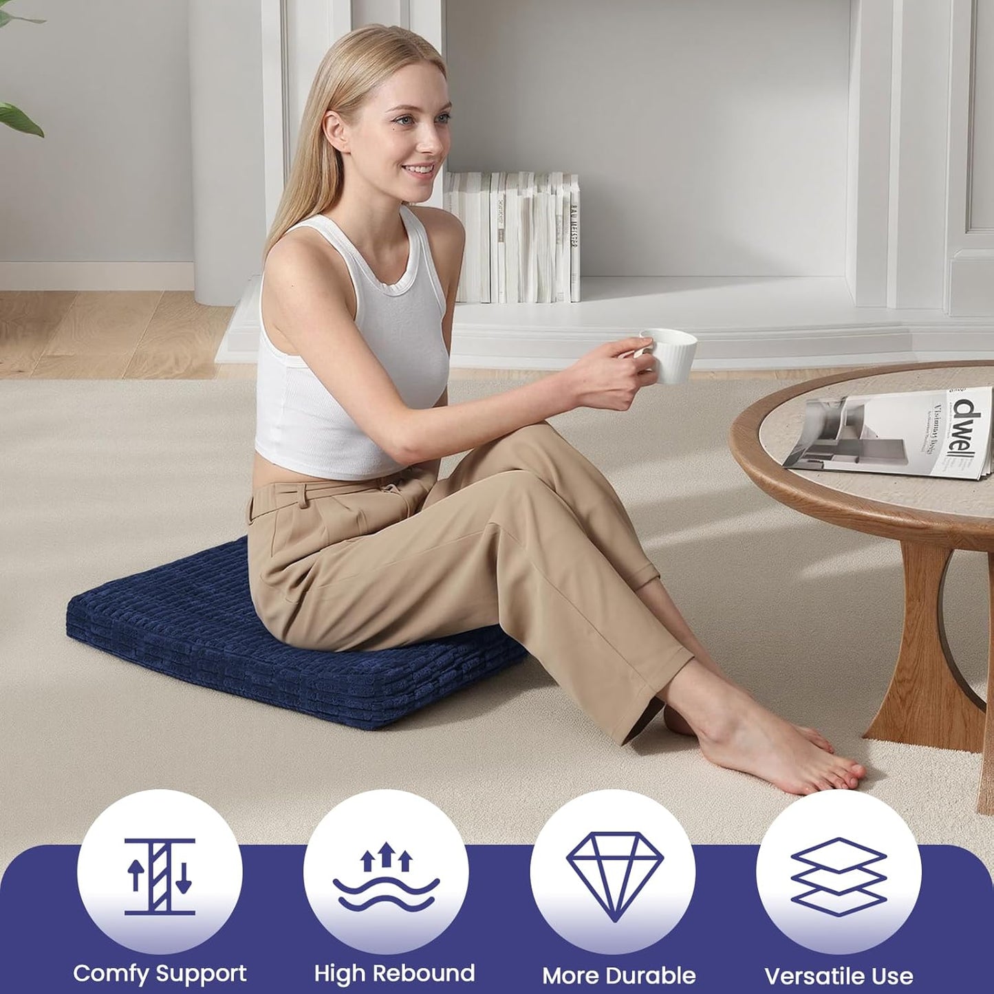Meditation Cushion Set, Meditation Pillow for Sitting on Floor, Large Yoga Pillow with Knee Support, Washable Zafu Meditation Mat, 3 Shapes Floor Pillow for Adults, Dark Grey