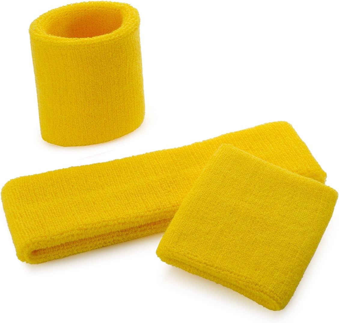 ONUPGO Sweatband Set Sports Headband Wristband Set Sweatbands Terry Cloth Wristband Wrist Sweatband Headbands Moisture Wicking Sweat Absorbing Head Band
