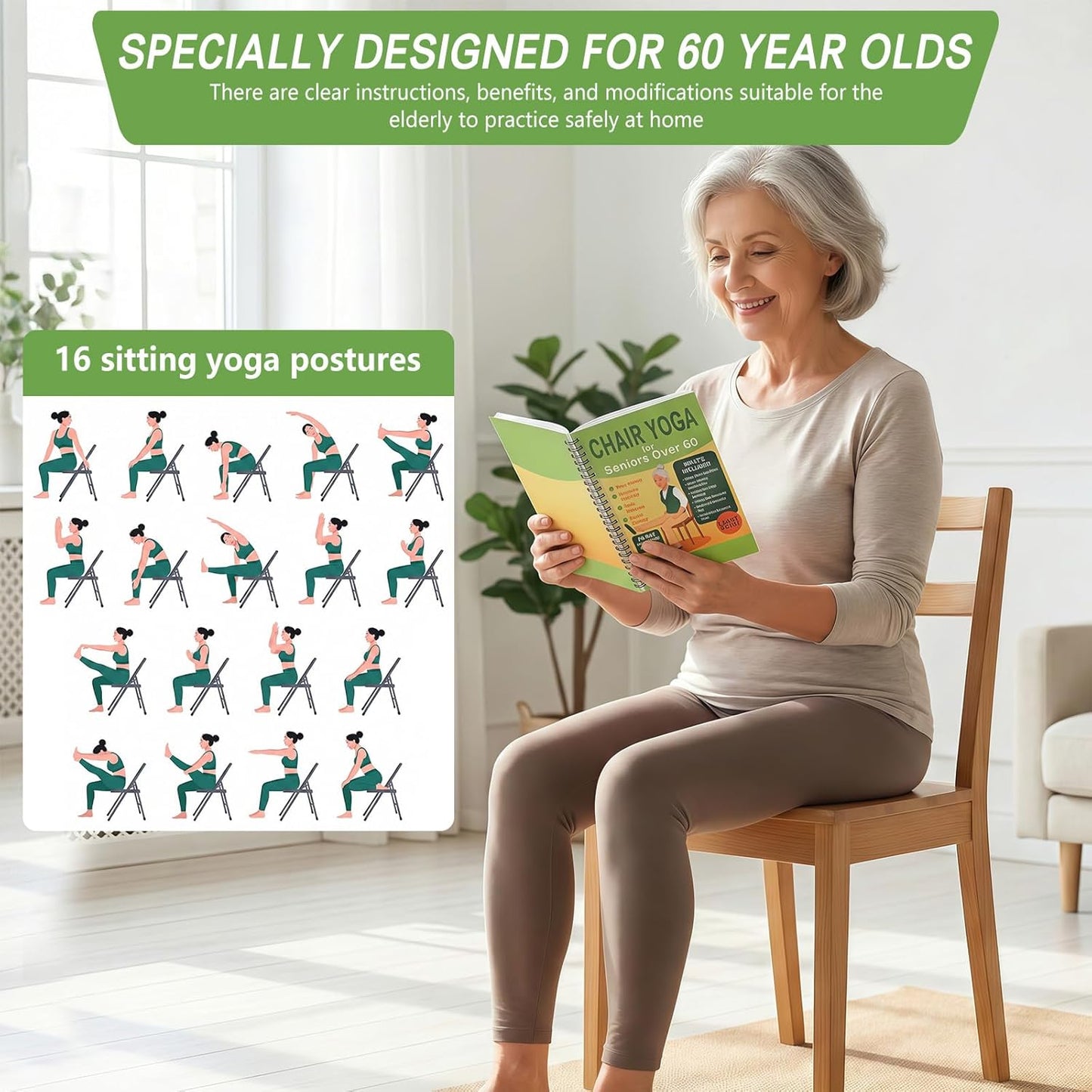 Chair Yoga for Seniors Over 60 Book & Chart – 30-Day Challenge, Gentle Seated Yoga Guide, Chair Yoga for Weight Loss & Flexibility, Senior Chair Exercises for Women & Men，Top Choice for Family Gifts (Purple)