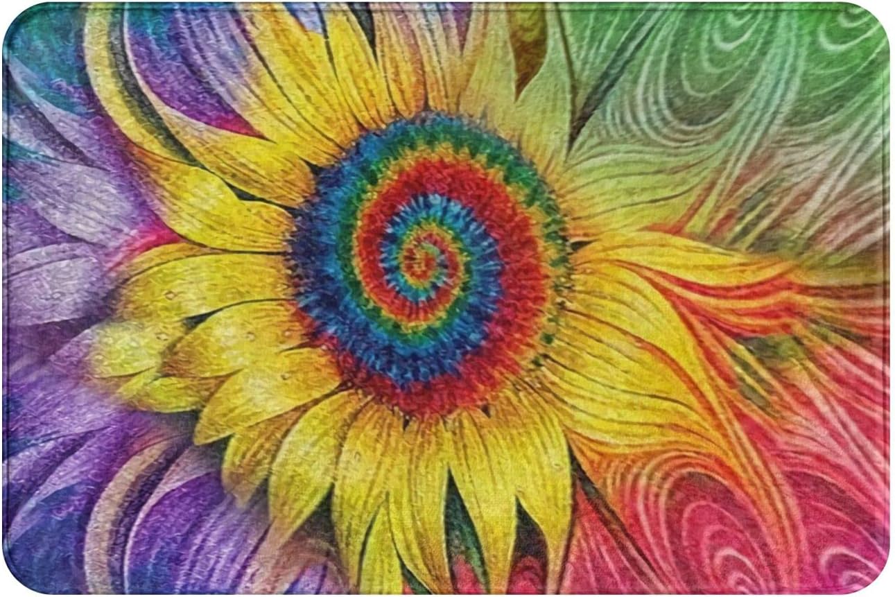 Hippie Sunflower Area Rug for Living Dinning Room Bedroom Kitchen, Nursery Rug Floor Carpet Yoga Mat