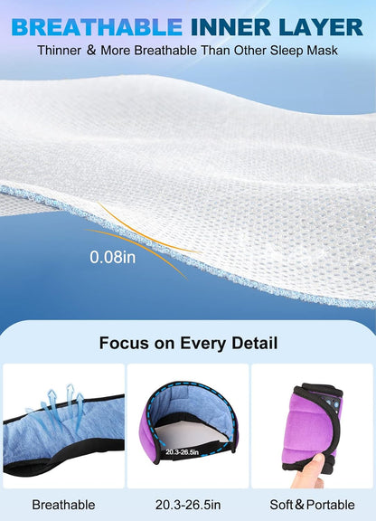 TOPOINT Sleep Mask with Headphones Bluetooth 5.4 Wireless, Sleep Headphones Earphones Earbuds with Microphone HD Speakers Music, Blackout Eye Mask for Sleeping Travel Meditation Men Women Cool Gadgets