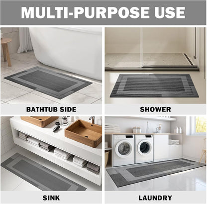 YDKGL Non Slip Long Bath Mat Bathroom Runner, Rubber Backing Ultra Thin Bathroom Rugs Fit Under Door Quick Dry Super Absorbent Washable Bath Rug Shower Mat for Bathtub Sink Floor, Dark Gray 17"x47"