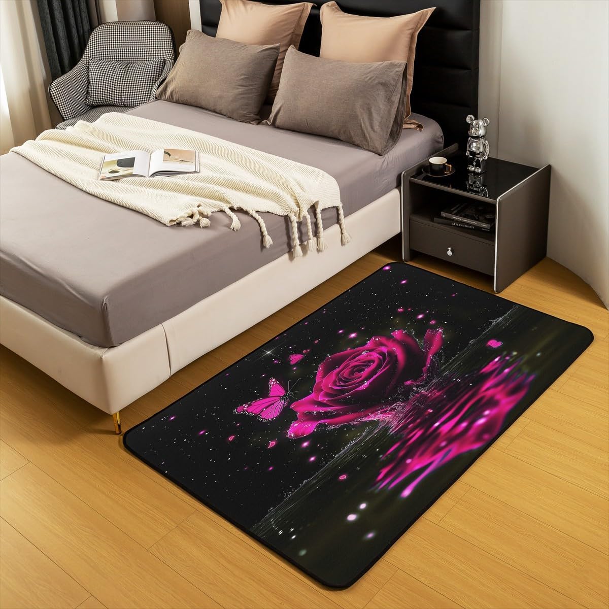 Feelyou Floral Rose Indoor Floor Mat Set,Romantic Blue Rose Rugs for Living Room Bedroom Area Rug 3x5,Boys Girls,Botanical Flower Rose Accent Rug Doormats Floor Mat for All Season