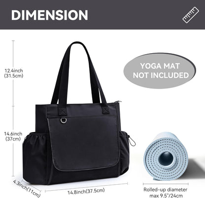 WLLWOO Gym Tote Bag Thick Yoga Mat Bag with Breathable Mesh Holder Carryall Waterproof Wet Pocket For Pilates Travel Beach Workout Women