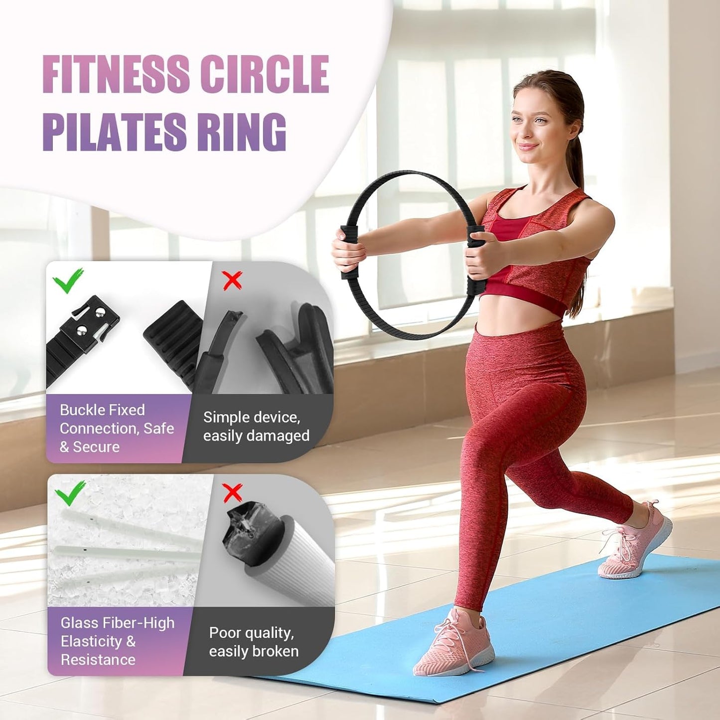 Pilates Ring Set, Pilates Essentials Kit with Pilates Ring and Ball, 3 Resistance Bands, Portable Bag & Training Poster, at Home Pilates Starter Workouts Equipment Kit for Women