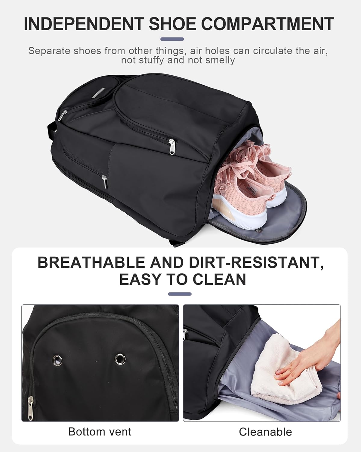 Gym Backpack for Women Men,Cheer bag,Lightweight Gym Bag with Shoe Compartment, Waterproof Sports Backpack with Wet Pocket, Black
