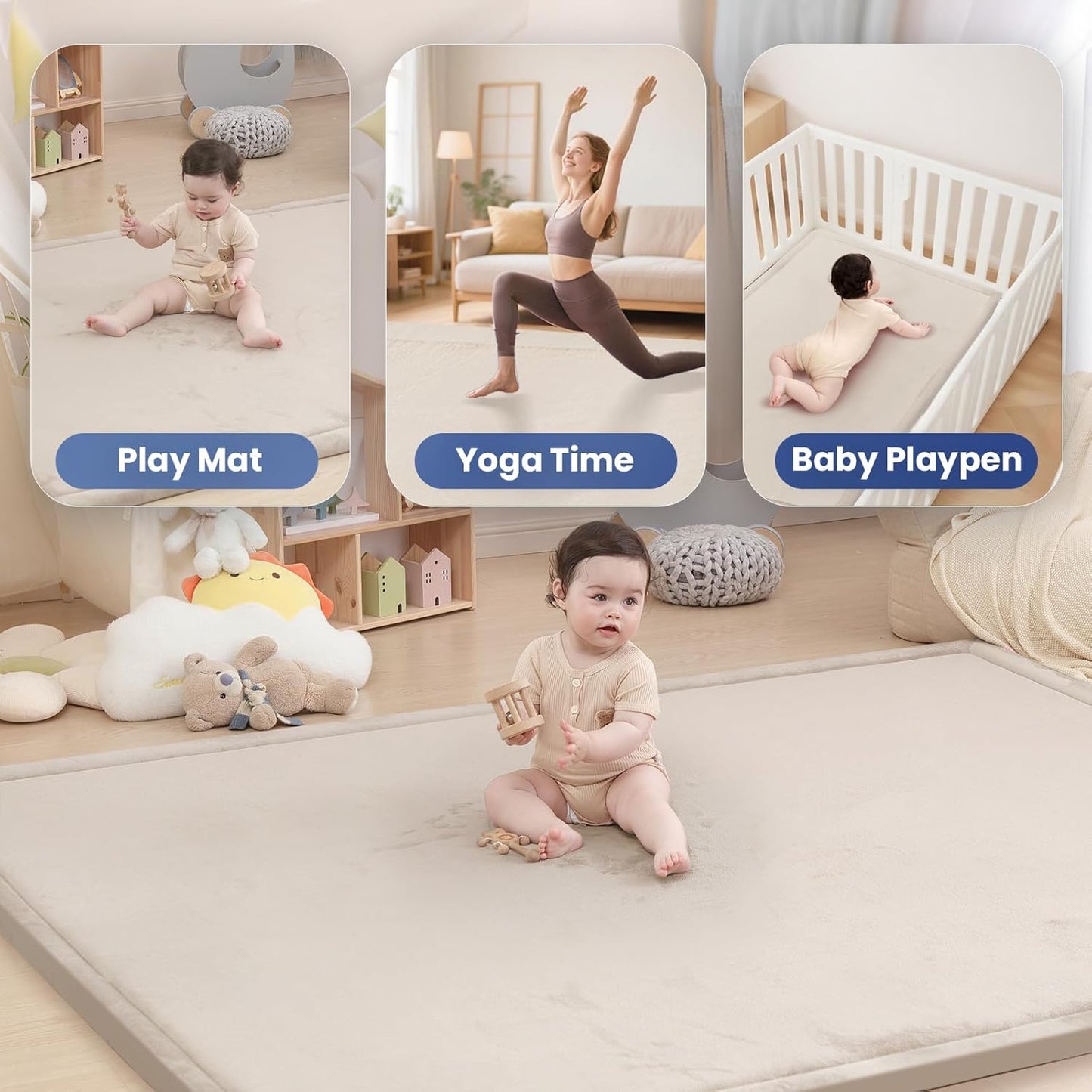 Baby Play Mat for Floor,1.3" Thick Memory Foam Tummy Time Mat,Soft Coral Velvet Nursery Rug,Large Non Slip for Crawling,Toddlers,Infants,Kids,Yoga & Tatami Style for Living Room(Dark Gray)