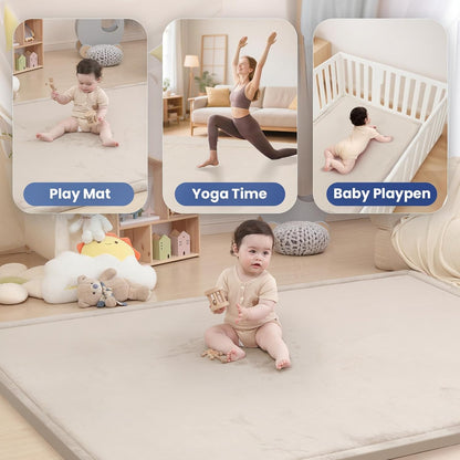 Baby Play Mat for Floor,1.3" Thick Memory Foam Tummy Time Mat,Soft Coral Velvet Nursery Rug,Large Non Slip for Crawling,Toddlers,Infants,Kids,Yoga & Tatami Style for Living Room(Dark Gray)