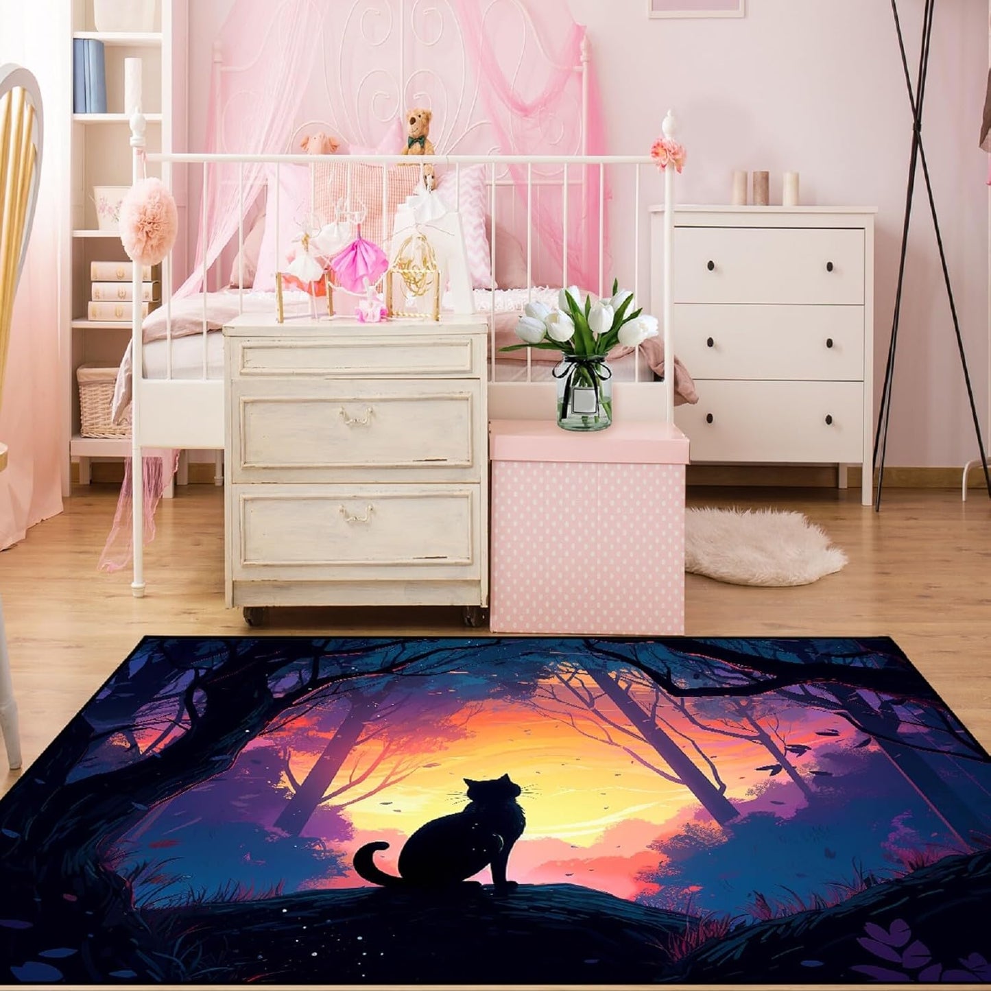 Black Girl Area Rug for Bedroom African American Rugs for Room Princess Carpet Kids Rugs for Bedroom African Girls Carpet for Living Room Teen Girls Yoga Mats, Pink, 4'×5'