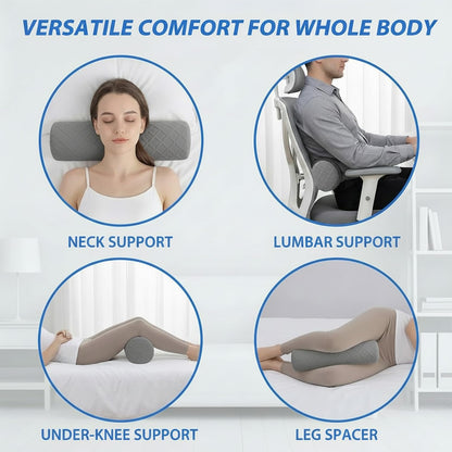 Cervical Memory Foam Neck Roll Pillow Support Pillows for Sleeping 3.9in H Small Round Circle Cylinder Pillow for Neck Back Lumbar Leg Yoga Pain Relief (Gray M)