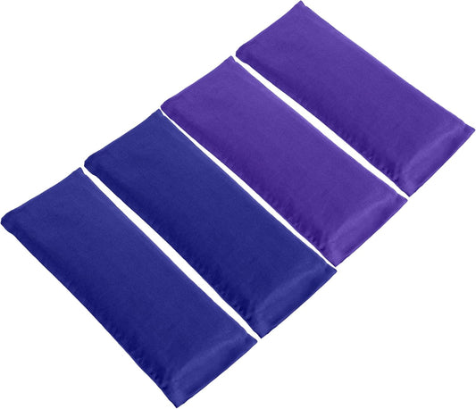 4-Pack Unscented Sateen Eye Pillows, Low-Luster, 9’’ x 4’’ Flaxseed Weighted Eye Mask for Sleeping, Hot or Cold Therapy for Relaxation, Migraine, and Headache, Blue