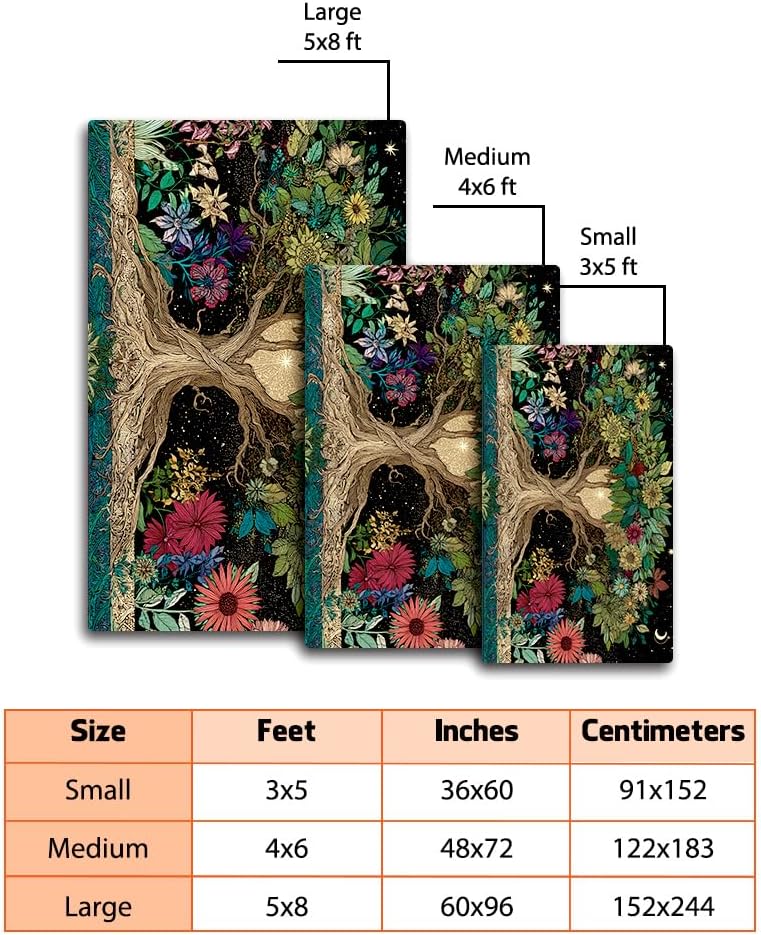 Tree of Life Area Rug – Bohemian Mandala Carpet for Living Room, Bedroom, Meditation Space, Yoga, Spiritual Home Décor – Large Soft Floor Mat for Indoor Decoration (TOL08)
