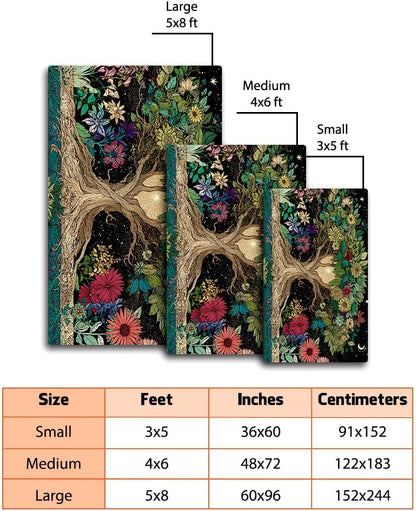 Tree of Life Area Rug – Bohemian Mandala Carpet for Living Room, Bedroom, Meditation Space, Yoga, Spiritual Home Décor – Large Soft Floor Mat for Indoor Decoration (TOL08)