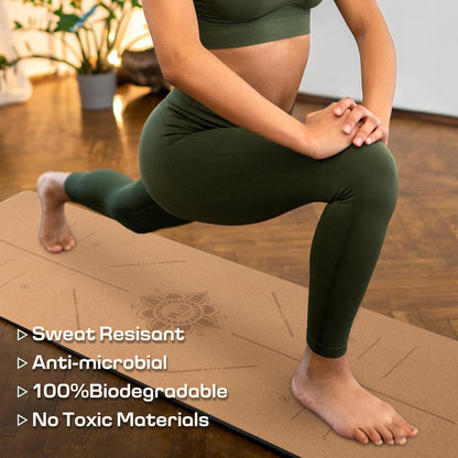 U&M Cork Yoga Mat Non-Slip, Resists Sweat and Odors Exercise Mat with Carrying Strap for Hot Yoga, Pilates, Floor & Fitness Workouts, Fitness Mats Non-Slip Natural Rubber Base & Cork Mat (72'' x 26'' x 5mm Thick)