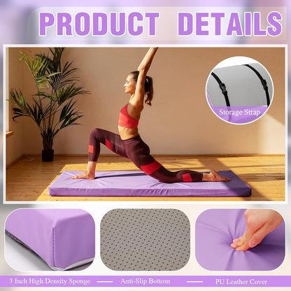 Lyrow 3 Inch 72"x 24" Thick Foldable Yoga Mat with Carry Strap, Non-slip Portable Foam Gym Mat for Yoga, Pilates and Stretching