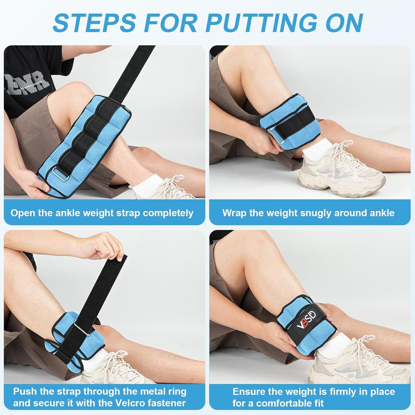 VBSD Adjustable Ankle Weights for Men Women, 2 4 6 8 10 lbs 1 Pair Leg Weight Straps, Weighted Ankle Weight Set with Removable Sandbags for Walking Running Yoga Physical Therapy Gym Home Workout
