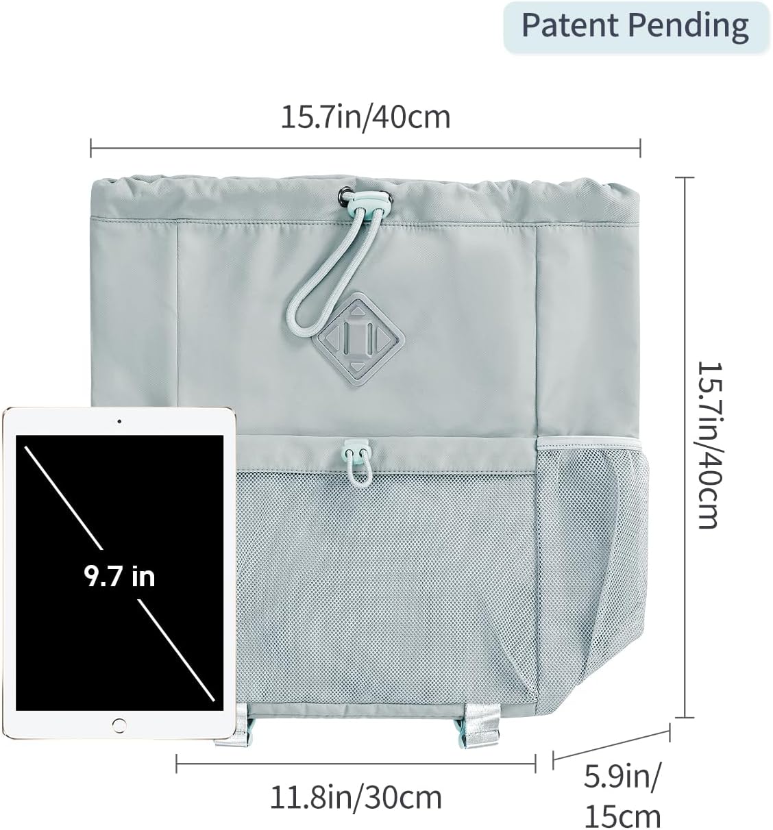 WANDF Drawstring Backpack for Women, Lightweight Gym Bag with Yoga Mat Strap, Water-Resistant String Backpack with Mesh Pocket (Grey, Patent Pending)