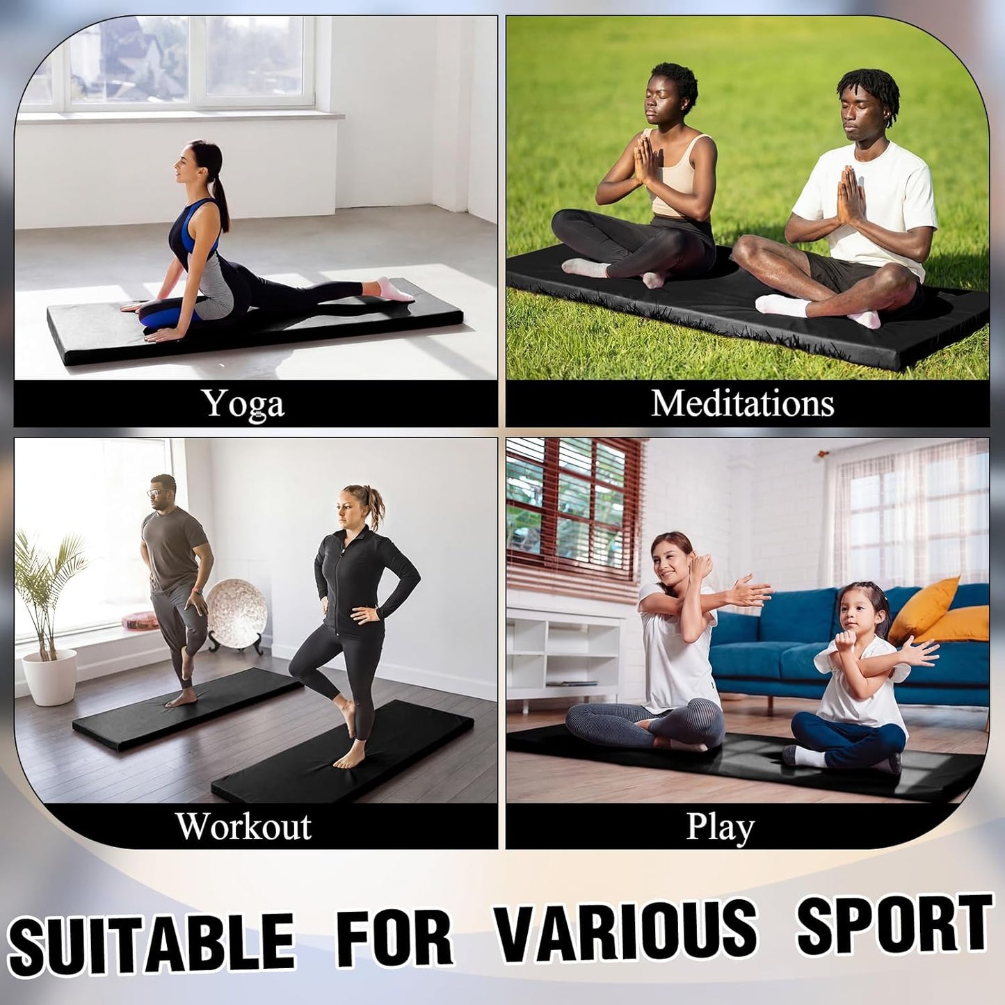 Lyrow 2 Inch 72"x24" Thick Foldable Yoga Mat with Carry Strap, Non-slip Portable Foam Gym Mat for Yoga, Pilates and Stretching