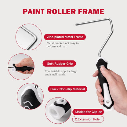 Mister Rui 4 Inch Foam Paint Roller Kit, 8 Pack - Mini Roller Set with 4” Small Roller Covers, Frame, Tray & Liner for Smooth Painting on Walls, Trim, Furniture, Home DIY Projects
