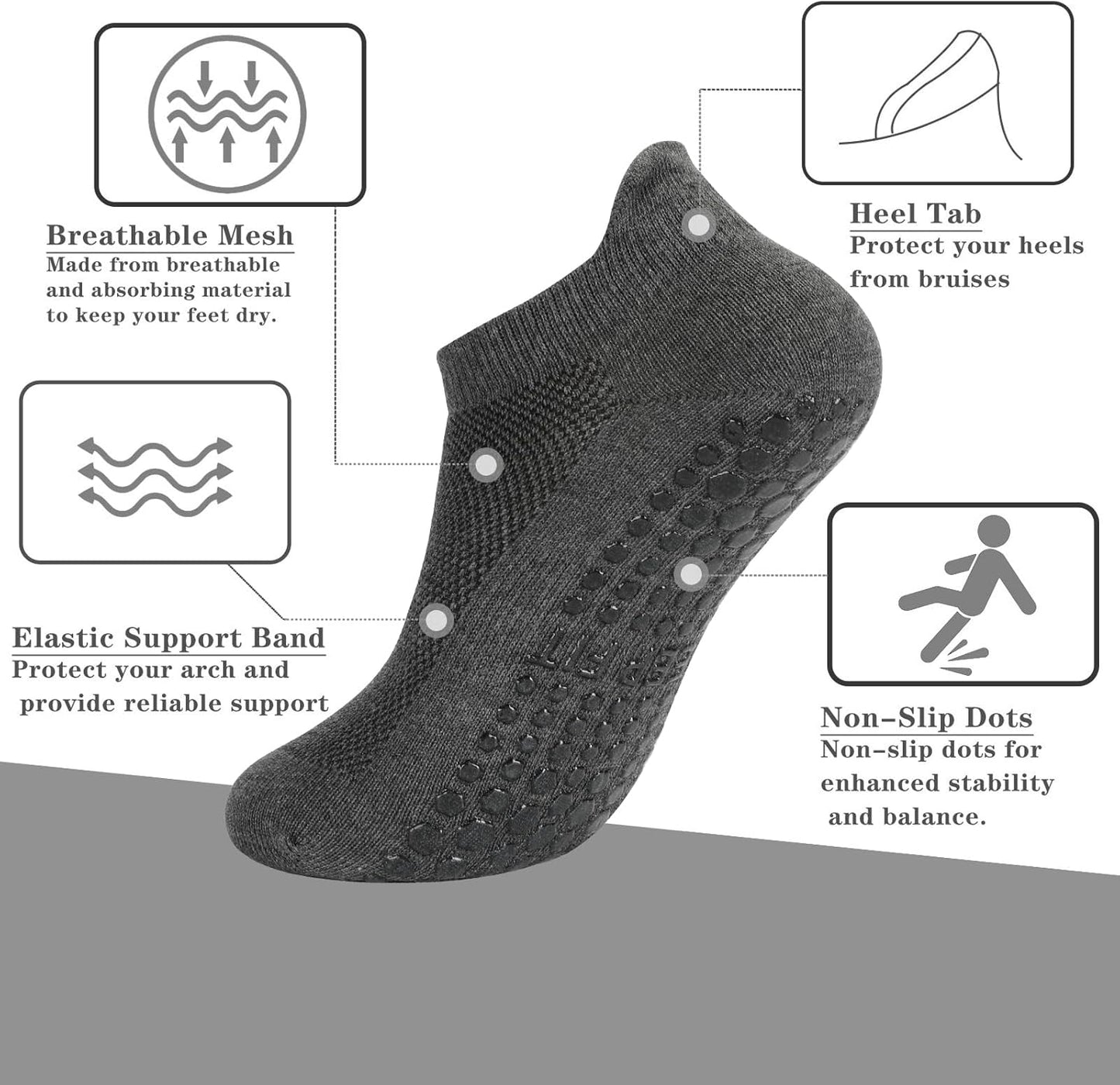loudashuaiqi Grip Pilates Socks Non Slip Athletic Yoga Socks with Grips for Women Grippy socks for Hospital Workout Barre