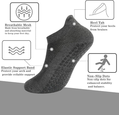 loudashuaiqi Grip Pilates Socks Non Slip Athletic Yoga Socks with Grips for Women Grippy socks for Hospital Workout Barre