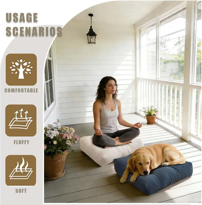 Meditation Cushion Set of 2, Large Floor Cushions for Adults, Thick Square Floor Sitting Pillow with Tufted Cover for Tatami Living Room Fireplace, Navy Blue 18x18 in