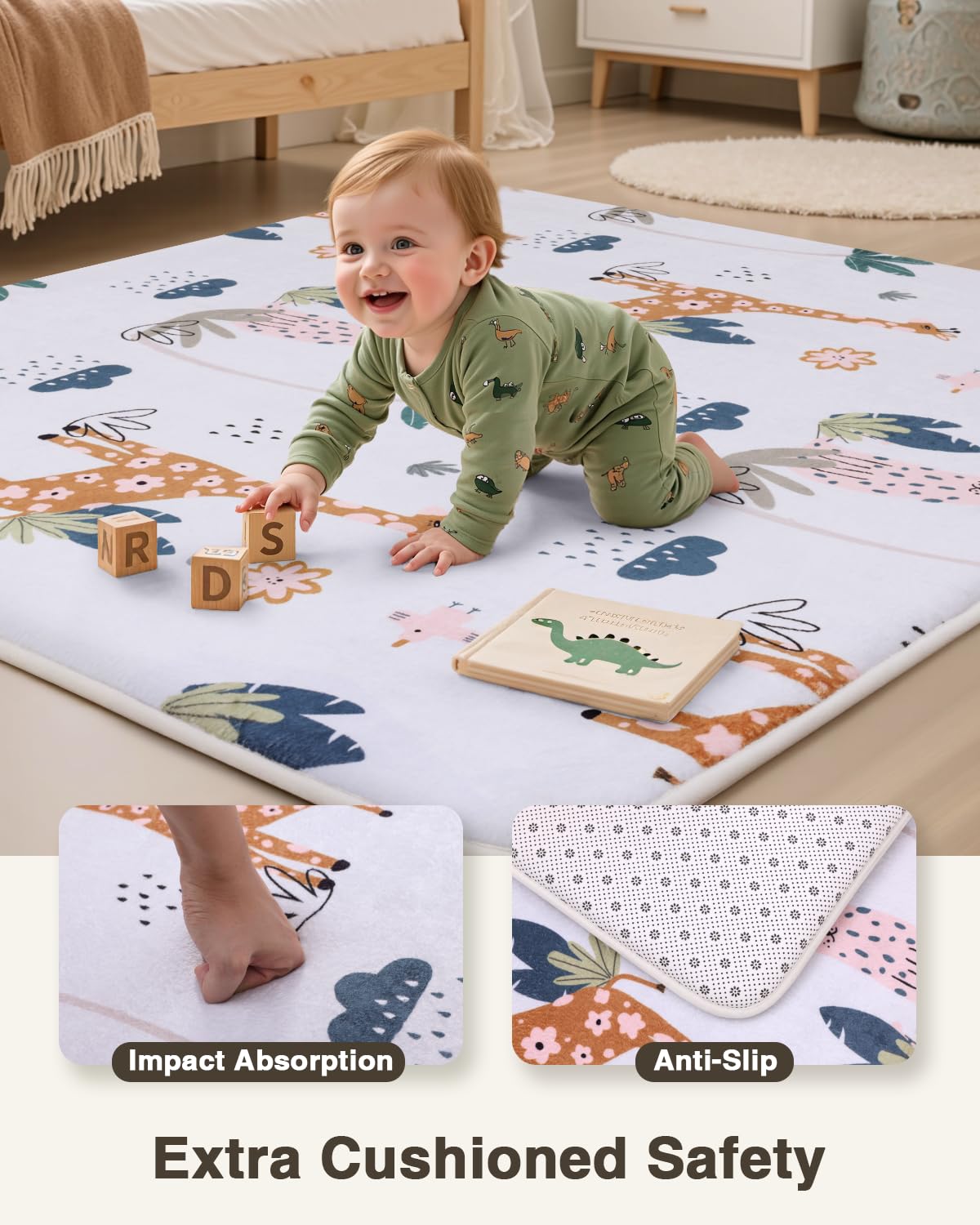 Large Thick Baby Play Mat for Floor,Padded Foam 59x79 Playpen Mat,Soft Support&Plush Feel Nursery Kids Rug,Non Slip for Toddler,Infants,Kids Playroom,Yoga,Baby Crawling,Tummy Time (Light Grey)