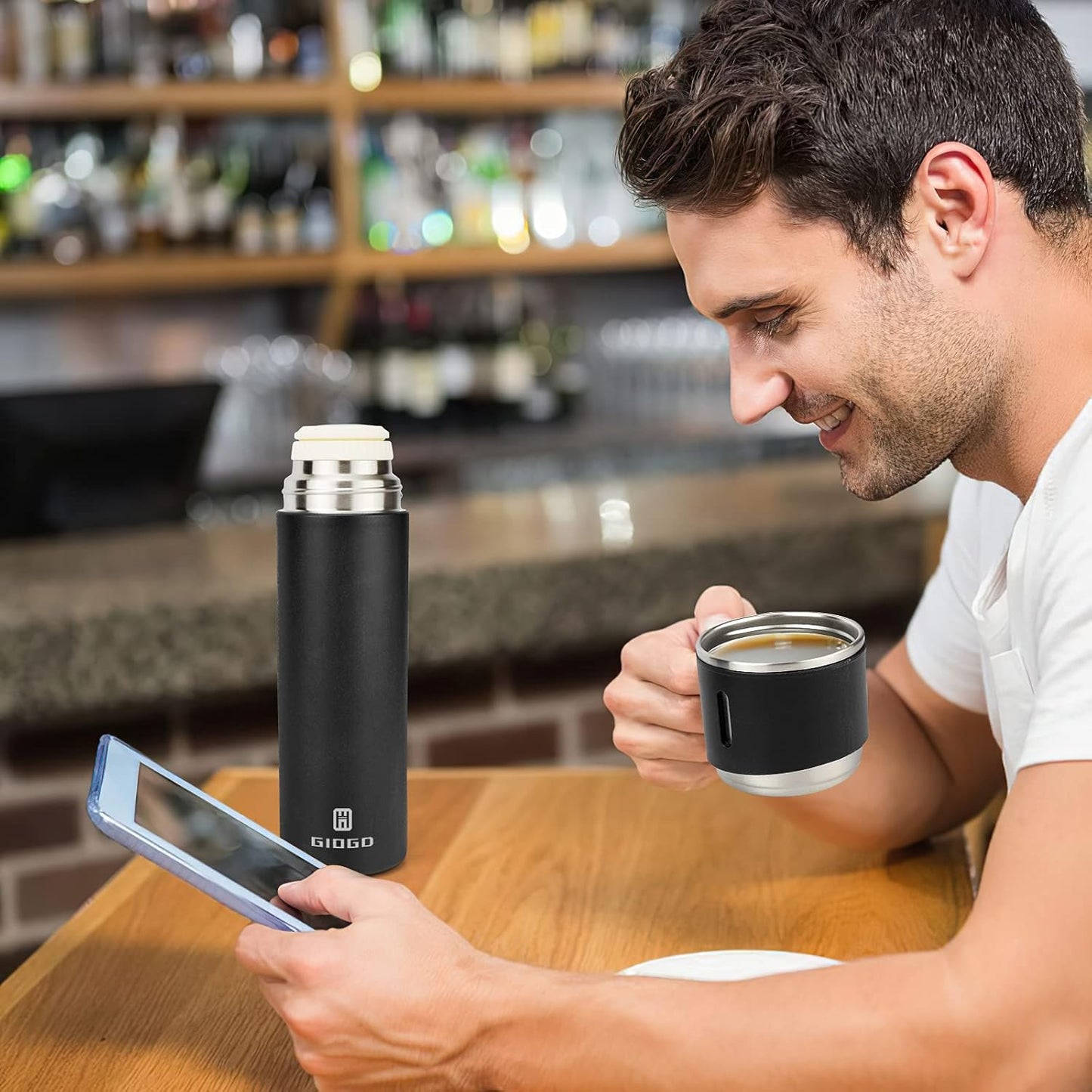 Stainless Steel Thermo 500ml/16.9oz Vacuum Insulated Bottle with Cup for Coffee Hot drink and Cold drink water flask.(Pink,Set)