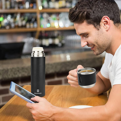 Stainless Steel Thermo 500ml/16.9oz Vacuum Insulated Bottle with Cup for Coffee Hot drink and Cold drink water flask.(Pink,Set)