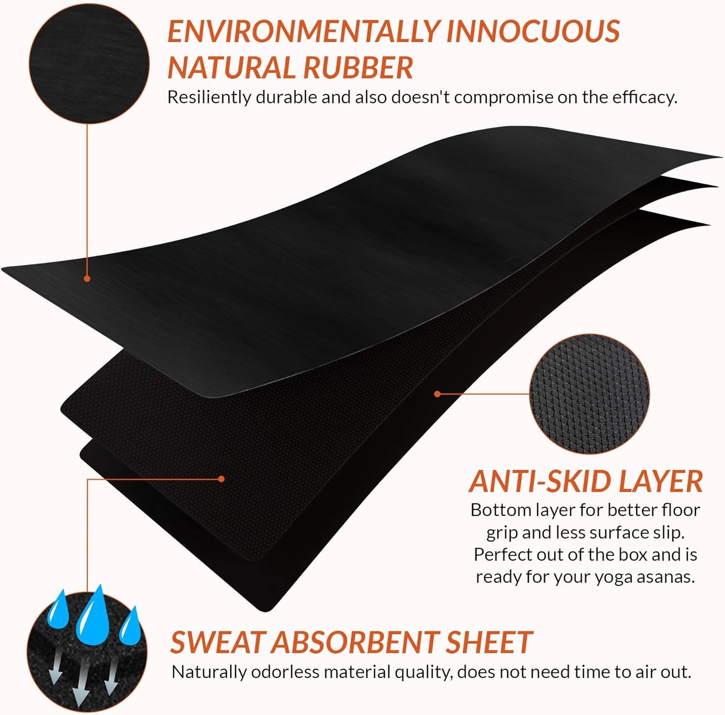 Gurus Natural Rubber Yoga Mat, Eco Friendly Earth Yoga Mat, Non Slip Yoga Rubber Mat, 72x25 Inches 5 mm Thickness