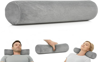 AllSett Health Round Cervical Roll Cylinder Bolster Pillow with Removable Washable Cover, Ergonomically Designed for Head, Neck, Back, and Legs, Grey | 13" X 5"