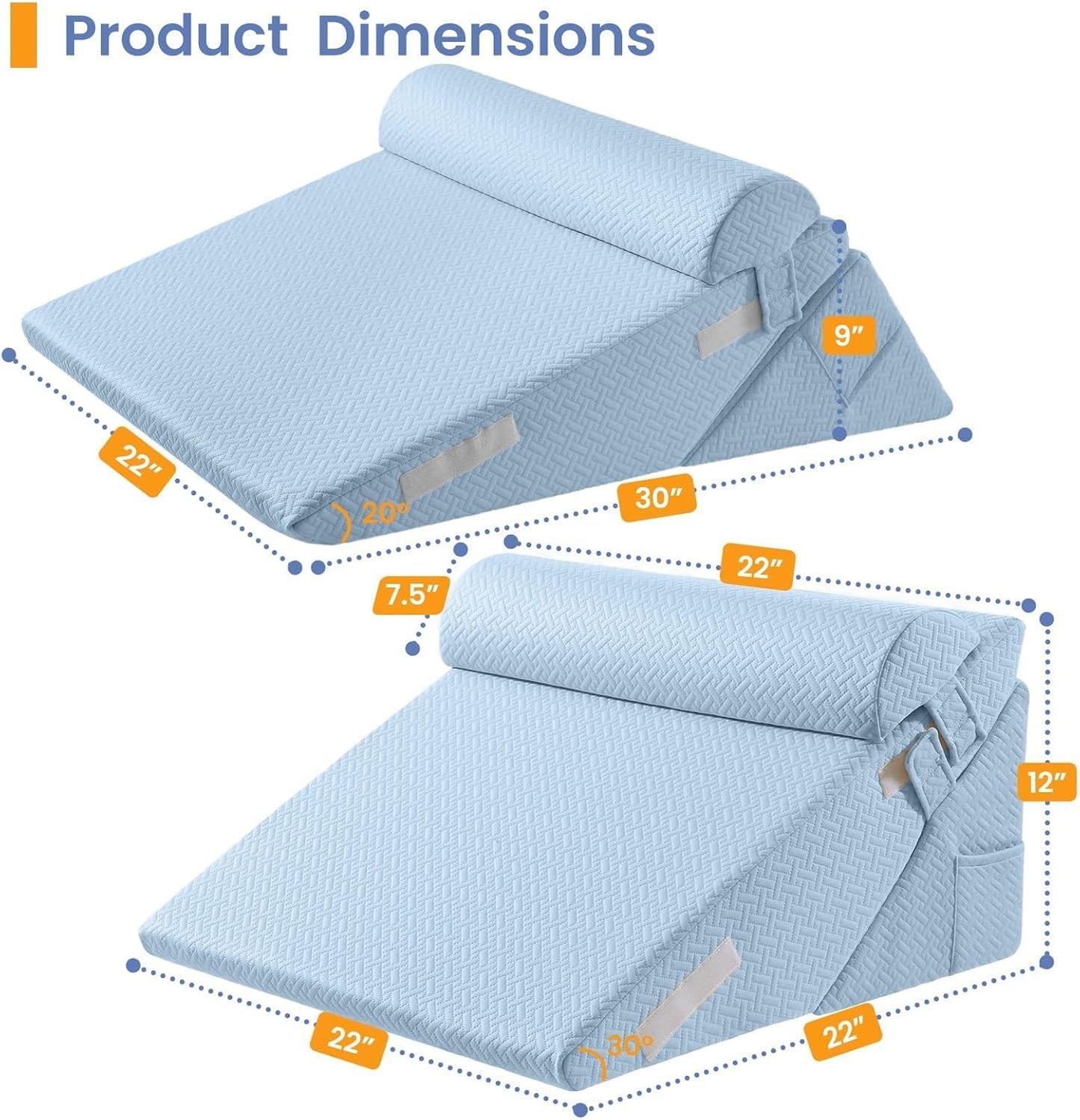 Sasttie Wedge Pillow Set for After Surgery, 2PCS Adjustable Bed Wedge Pillow Headboard with Memory Foam Neck Cushion – for Acid Reflux, Sleeping, Neck & Back Support, Dark Grey