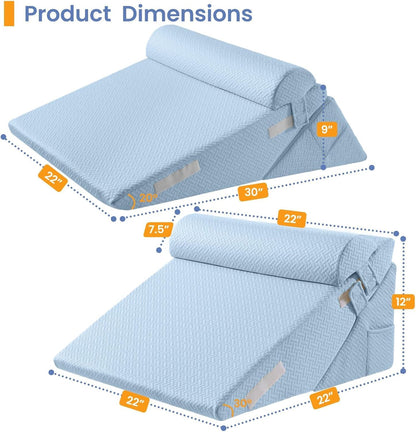 Sasttie Wedge Pillow Set for After Surgery, 2PCS Adjustable Bed Wedge Pillow Headboard with Memory Foam Neck Cushion – for Acid Reflux, Sleeping, Neck & Back Support, Dark Grey