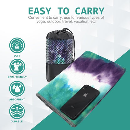 Eunzel Yoga Towel,Hot Yoga Mat Towel with Grip Dots Sweat Absorbent Non-Slip for Hot Yoga, Pilates and Workout 24" x72", Purple & Blue