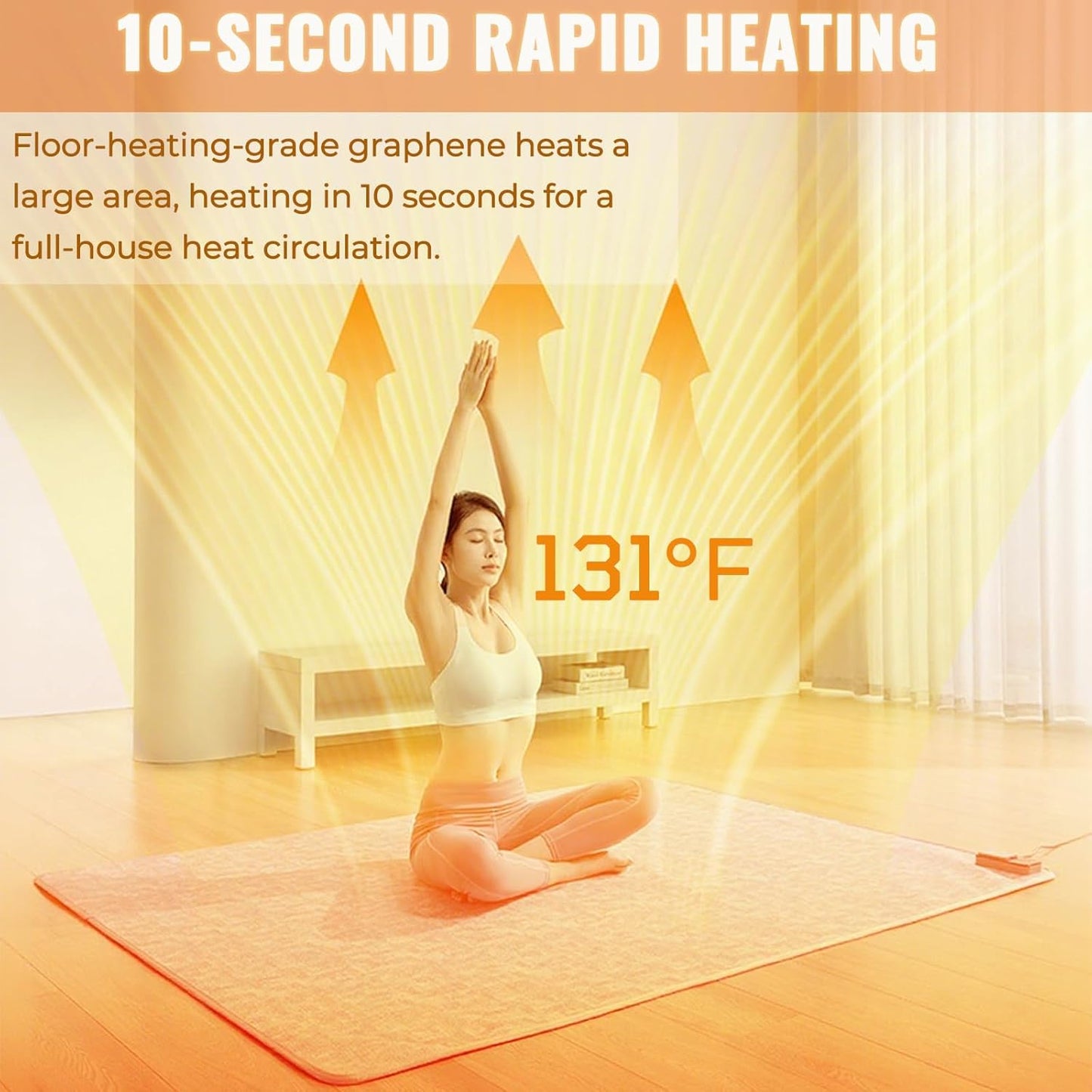 Electric Heating mat, Adjustable Temperature Heated Floor mat,Anti Slip Electric Heating Yoga mat,Heated Rug Foot Warmer for Yoga Heating Pad,200×150cm