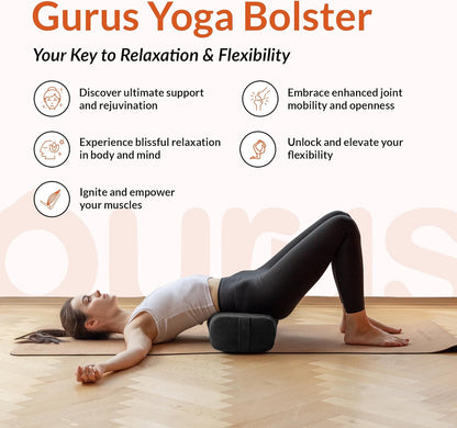 Gurus Super Soft & Firm Yoga Bolster Pillow - Lightweight, Easy to Carry with Handles - Rectangular, Machine Washable Cover