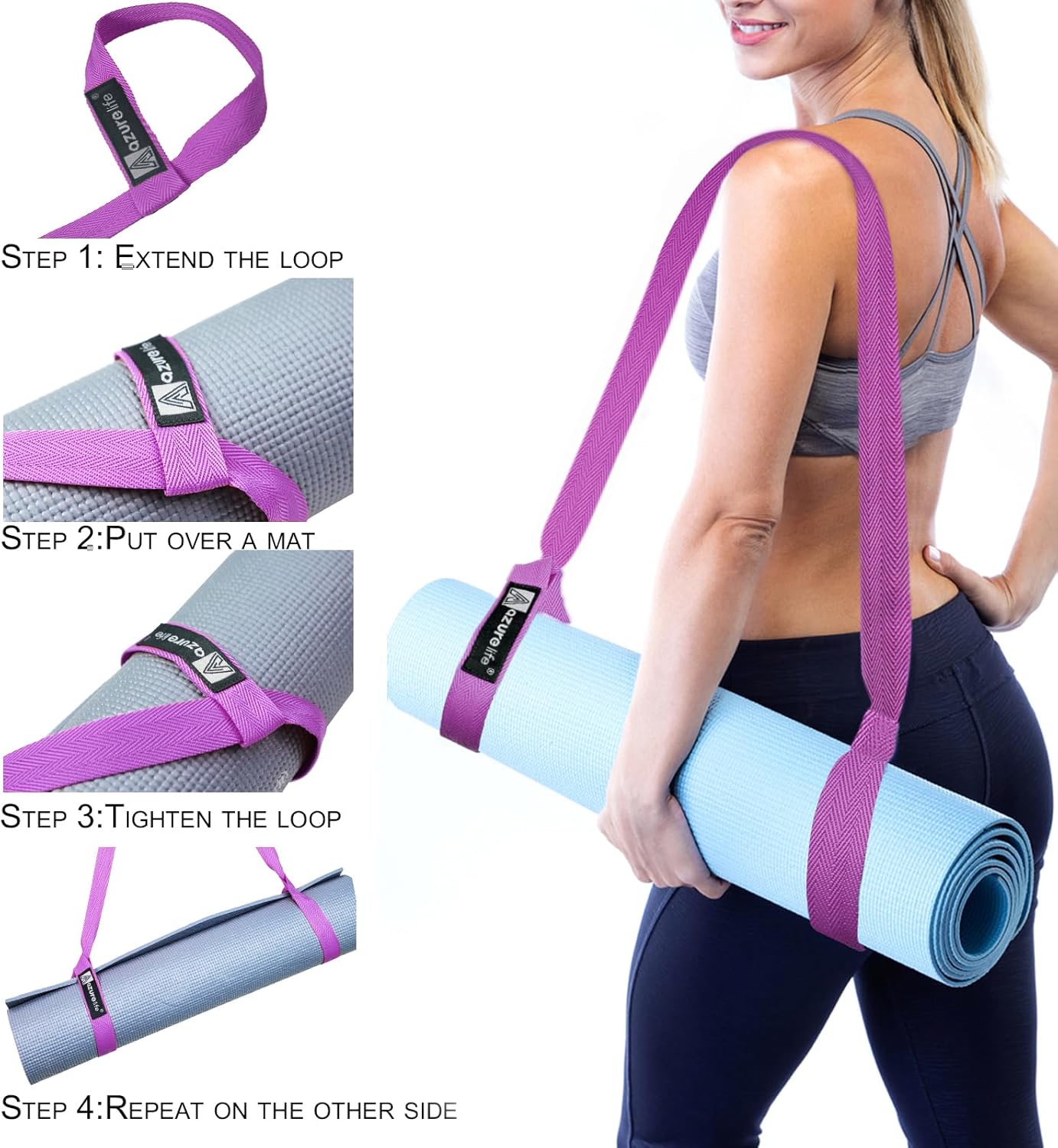 A AZURELIFE [MAT NOT Included] Yoga Mat Sling, Yoga Mat Straps for Carrying, Easy-Cinch Yoga Mat Holder Strap