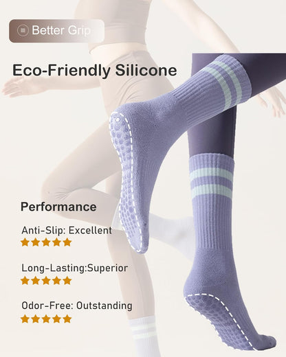 Pilates Grip Socks for Women – Non-Slip Grippy Yoga & Barre Socks, Cushioned Cozy Socks for Studio, Home & Gifts