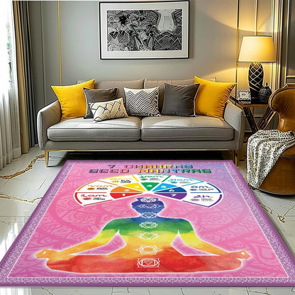 Chakra Area Rug, Meditation & Yoga Carpet for Living Room, Bedroom Mandalas Boho Style Non-Slip Machine Washable Rugs for Women Adults Yoga Lovers Bohemian Floor Mat Office Decor (YOGA-DS01)