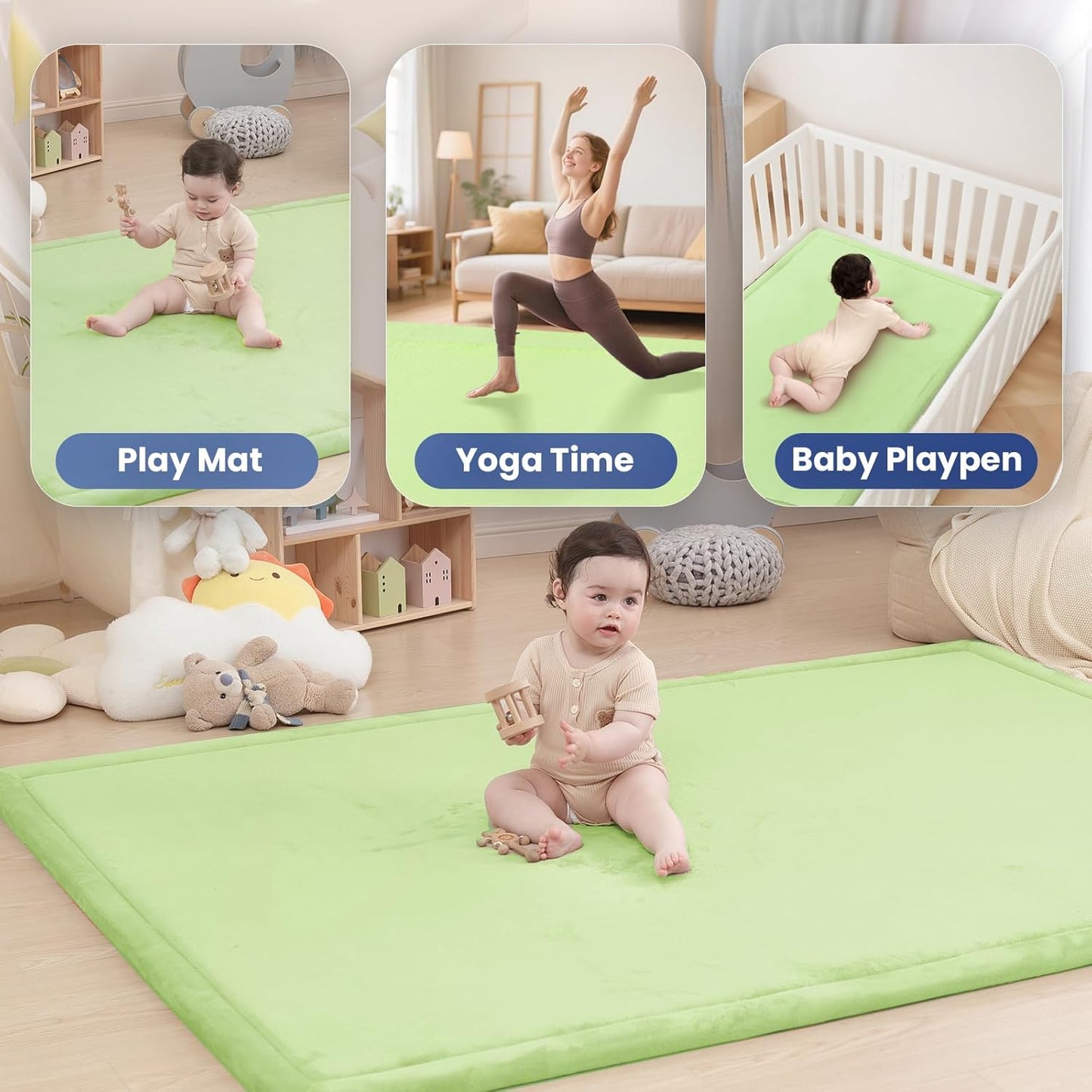 Baby Play Mat for Floor,1.3" Thick Memory Foam Tummy Time Mat,Soft Coral Velvet Nursery Rug,Large Non Slip for Crawling,Toddlers,Infants,Kids,Yoga & Tatami Style for Living Room(Dark Gray)